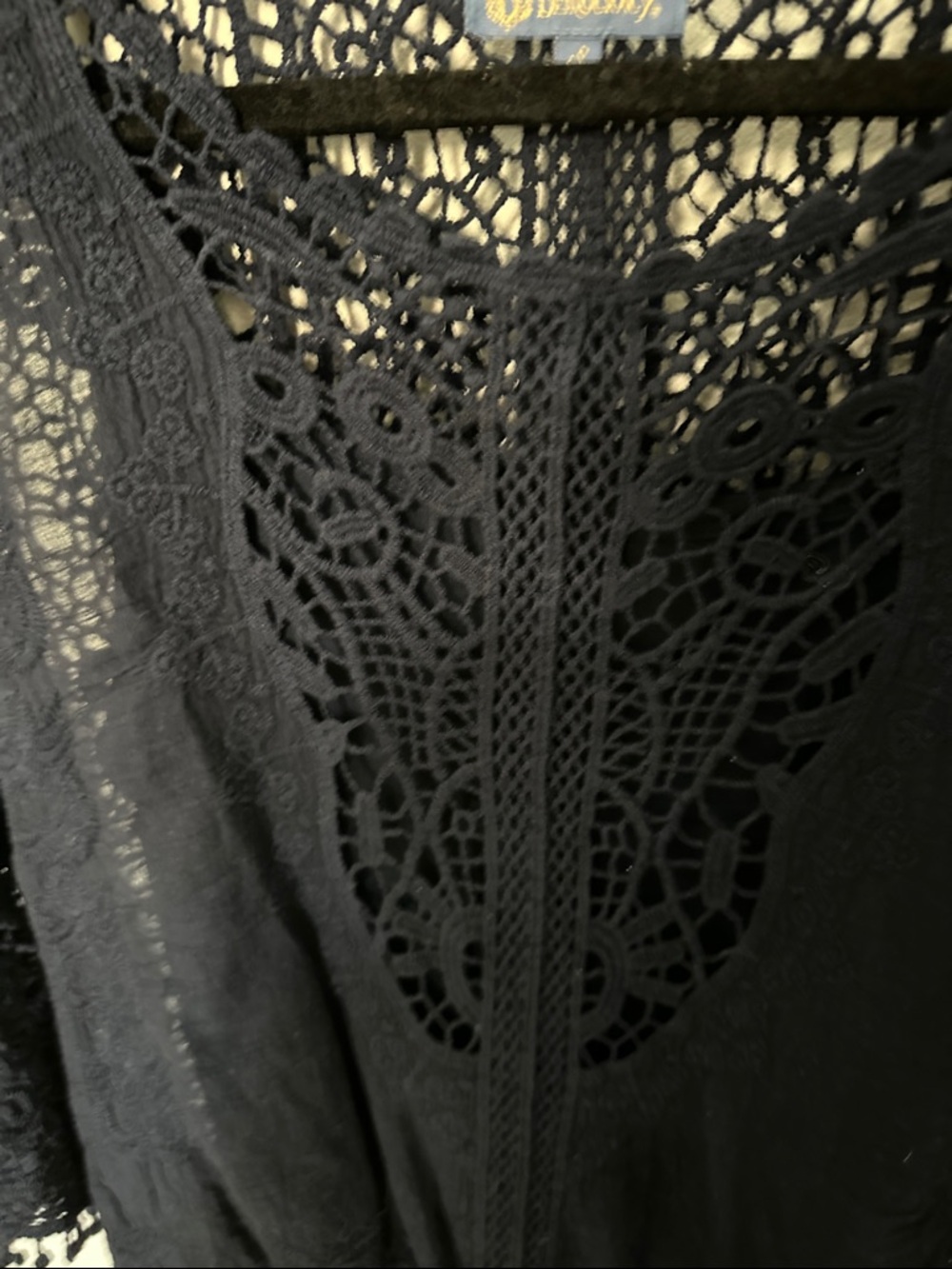 Democracy Navy Crochet Lace oversized tie front Boho Blouse - Picture 4 of 7